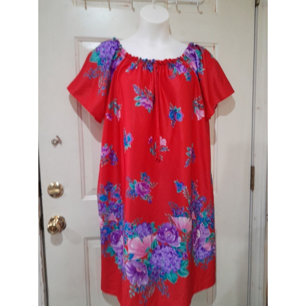 Vintage Caftan,  Kelly Reed,  Red, Floral,  Pockets, Housedress Muumuu Sz 1x